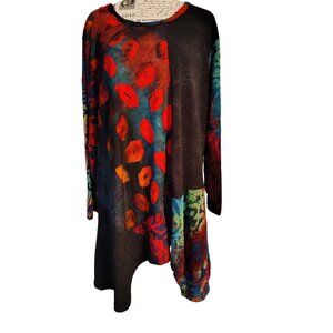 Calessa 3X Tunic Top, Multicolor Lagenlook Art to Wear Plus Size Rayon Blend